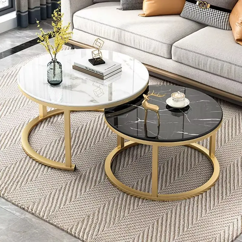 Round metal and stone coffee table set