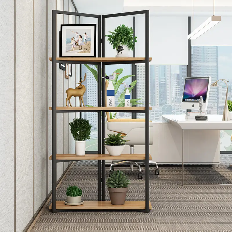Custom metal and rubberwood display shelves