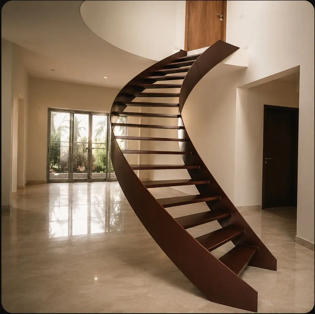 Curved staircase fabrication by IronEdge Designs